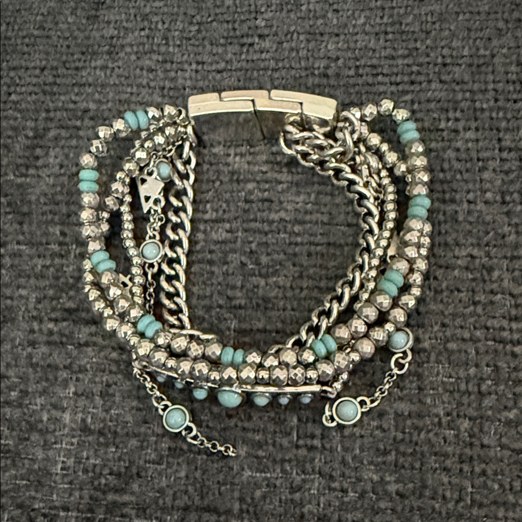 Plunder Silver-Tone Layered Bracelet With Turquoise Beads 14$